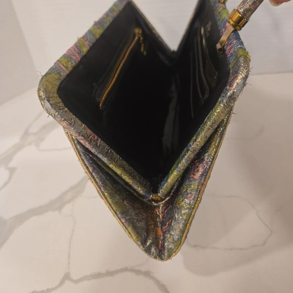 RARE Vintage Antique 1950s Rosart Tapestry Bag Pink Green Gold - Picture 10 of 12